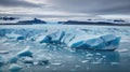 Blue glacier ice in the Jokulsarlon lagoon. Largest glacier lagoon or lake in south eastern Iceland.