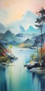 Lagoon In Front Of Mountains: A Serene Nature Painting