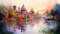 Lagoon Of India: Fantastic Watercolor Illustration Of An Ornate City