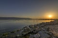 Lagoon landscape with sun setting over the lake Royalty Free Stock Photo