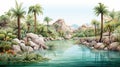 Lagoon Of Mexico Watercolor Illustration