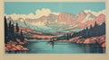 Vintage 1970s Rocky Mountain National Park Lagoon Postcard Color Blocking Royalty Free Stock Photo