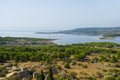 Lagoon and remains of the Leucate castle, France Royalty Free Stock Photo