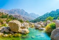 Lagoon with turqoise water in Wadi Tiwi in Oman....IMAGE Royalty Free Stock Photo
