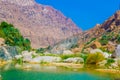 Lagoon with turqoise water in Wadi Tiwi in Oman