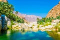 Lagoon with turqoise water in Wadi Tiwi in Oman