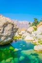 Lagoon with turqoise water in Wadi Tiwi in Oman