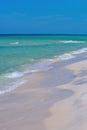 Lagoon and white sandy beach. Clouds with blue sky over calm sea beach in tropical beach. Royalty Free Stock Photo