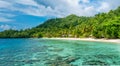 Lagoone and Bamboo Huts on the Beach, Coral Reef of Yananas Homestay Gam Island, West Papuan, Raja Ampat, Indonesia