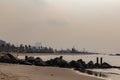 Lagos beaches; Landmark beach Victoria Island on a mid morning with harmattan haze