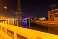 Ikoyi Lekki link bridge Lagos Nigeria at night with view of Ikoyi and the lagoon. Royalty Free Stock Photo