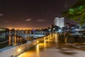 Lagos five cowries creeks at night with Victoria Island bridge in the distance