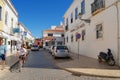 View to the street with historical buildings in downtown Lagos, Portugal. Royalty Free Stock Photo