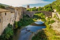 Lagrasse village bridge and Roman abbey Royalty Free Stock Photo