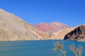 Laguna Agua Negra lagoon with andean mountains at the road to the Paso Agua De Negra, Elqui valley, Vicuna, Chile Royalty Free Stock Photo