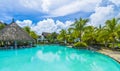 Laguna Beach Resort, Mauritius - February 17, 2018: Luxury resort with swim pool, Mauritius island, Africa