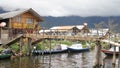 Laguna de la Cocha at El Encano with wooden briges and stilt houses near Pasto, Colombia. Royalty Free Stock Photo