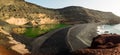 Laguna de Los Clicos on the coast of Lanzarote with its green lagoon inside the crater of the volcano