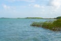 Laguna near Muyil. View with boats. Blue sky and sea.vTravel photo, background. Yucatan. Quintana roo.