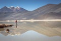 Laguna Piedras Rojas and solitude, salt lake in Atacama desert landscape, Chile