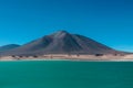 Laguna Verde green water lagoon lake and volcano in Chile mountains of Altiplano