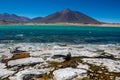 Laguna Verde green water lagoon lake and volcano in Chile mountains of Altiplano