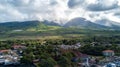 Lahaina, Maui, Hawaii November 8, 2017: Drone images over Lahaina, Hawaii with lush mountains and a boat dock and pier