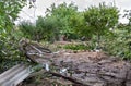 Lahar or mudflow from the mountain river to the village Royalty Free Stock Photo