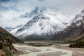 Lahaul valley in Himalayas with snowcappeped mountains. Himachal Pradesh, India Royalty Free Stock Photo