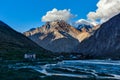 Lahaul valley in Himalayas on sunset Royalty Free Stock Photo