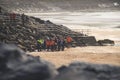 Lahinch, Ireland / OCTOBER 1 2022: Irish coast guard, beach rescue mission
