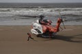 Lahinch, Ireland / OCTOBER 1 2022: Irish coast guard, Sikorsky helicopter, beach rescue mission