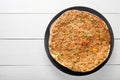 Lahmacun traditional turkish pizza with minced beef or lamb meat, paprika