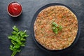 Lahmacun traditional turkish restaurant pizza with minced beef or lamb meat