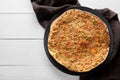 Lahmacun turkish homemade pizza with minced beef or lamb meat, paprika