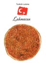 Lahmacun (Turkish pizza) watercolor Royalty Free Stock Photo