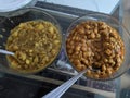 closeup of a desi food in Punjab, chana masala and aalu ki bhujiya