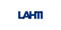 Lahti in the Finland emblem. The design features a geometric style, vector illustration with bold typography in a modern font. The