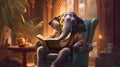A laid-back elephant reading a book in a cozy armchair Generative AI