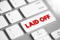 Laid Off - means that your employer is terminating your contract, text concept button on keyboard