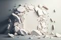 Laid out in form of circle of white shards and stones in futuristic 3D art abstract