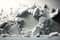 Laid out in form of circle of white shards and stones in futuristic 3D art abstract