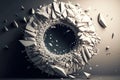 laid out in form of circle of white shards and stones in futuristic 3d art abstract