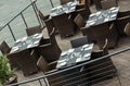 Laid and set tables in restaurant on the pier Royalty Free Stock Photo