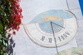 LAION, ITALY - SEPTEMBER 02, 2020: A recently restored sundial painted outside a private house in the town