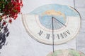 LAION, ITALY - SEPTEMBER 02, 2020: A recently restored sundial painted outside a private house in the town