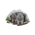 Lair of wolves, small cubs in stone cave vector Illustration on a white background Royalty Free Stock Photo