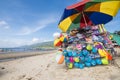 Laiya Beach, San Juan, Batangas, Philippines - Beach balls, sand buckets, and other toys for sale at a beach stall