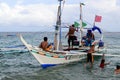Small fishing boat sailing on ocean Royalty Free Stock Photo