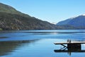 lake -picturesque image in summer trees and gardens old wooden pier mountain, san martin de los andes neuquen argentina -